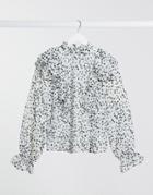 Influence Frill Front Blouse In Abstract Print-white