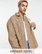 Asos Design Extreme Oversized Wool Mix Shirt In Brown Herringbone