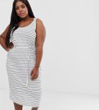 Junarose Stripe Midi Dress With Waist Tie - White