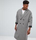 Asos Tall Wool Mix Drop Shoulder Overcoat In Puppy Tooth - Brown