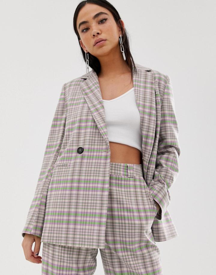 Collusion Double Breasted Check Blazer With Side Tape - Multi