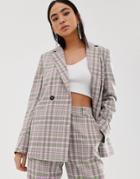 Collusion Double Breasted Check Blazer With Side Tape - Multi