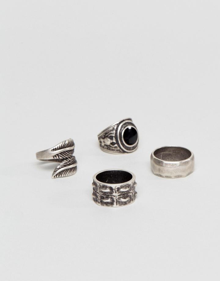 Asos Oversized Feather Ring Pack With Stone - Silver