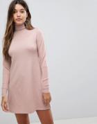 Fashion Union Turtleneck Knitted Mini Dress - Beige