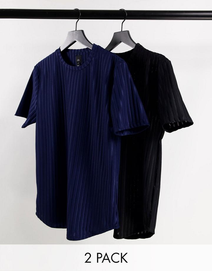 River Island 2 Pack Slim Ribbed T-shirt In Black