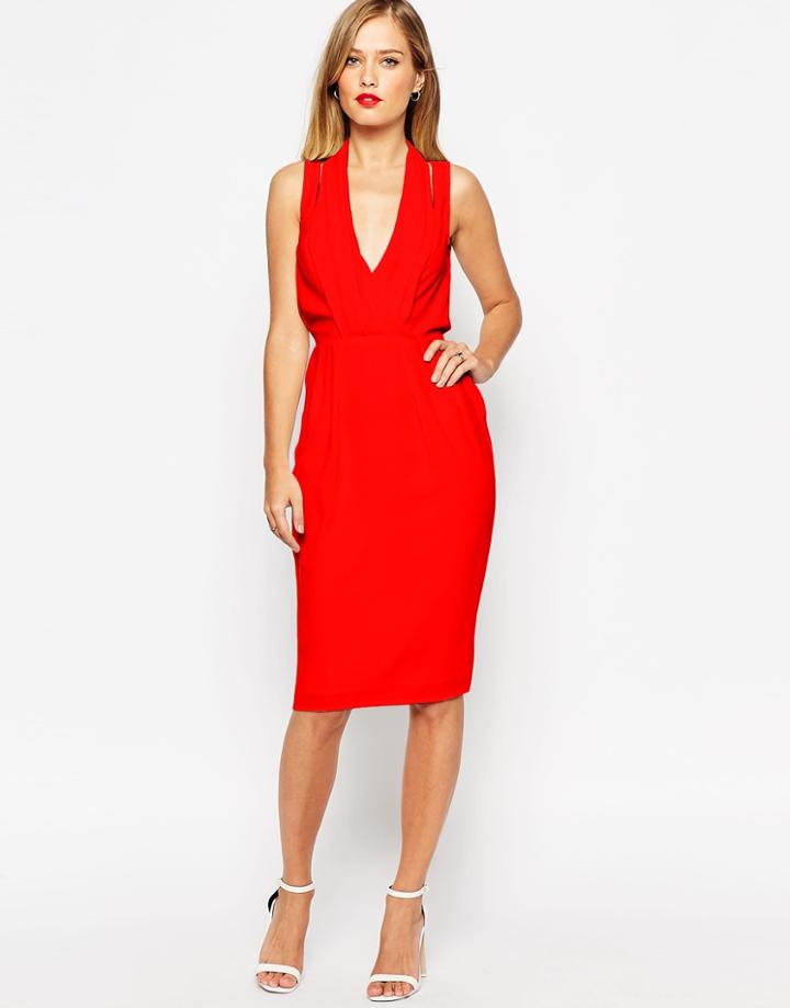 Asos Splice Shoulder Drape Front Dress - Fiesta Red $33.00