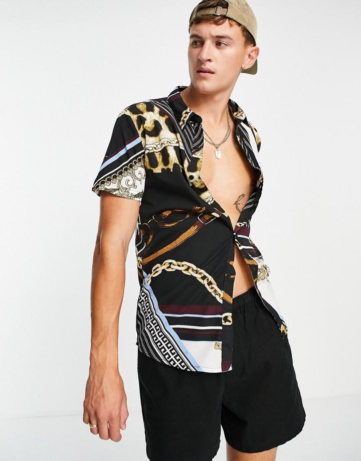 Another Influence Scarf Print Shirt-black