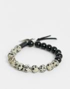 Asos Design Beaded Bracelet With Semi Precious Stones In Monochrome - Black