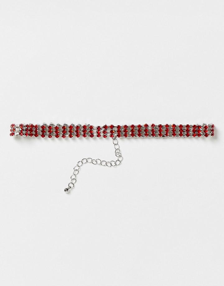 Asos Design Choker Necklace In Red Crystal