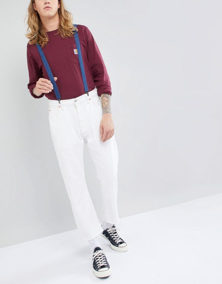 Asos Design Suspenders In Denim Look - Navy