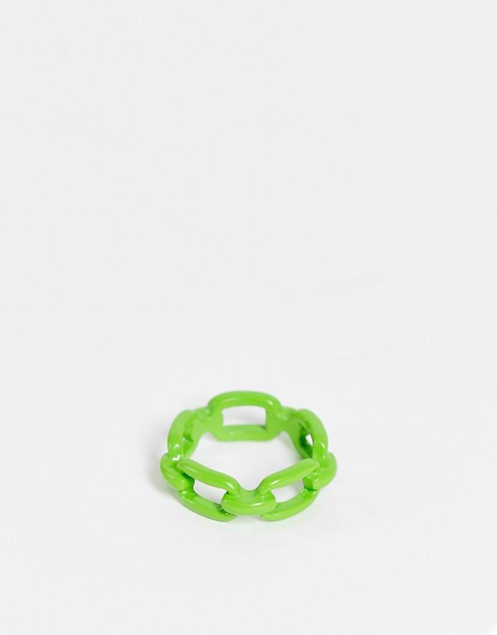 Asos Design Ring In Coated Metal In Apple Green