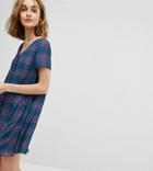 Reclaimed Vintage Inspired Button Through Mini Dress In Check - Green