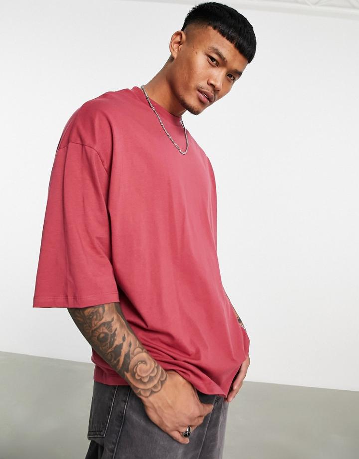 Asos Design Oversized T-shirt With Crew Neck In Washed Red