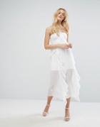 Aeryne Ruffle Midi Dress With Corset Detail Bustier - White