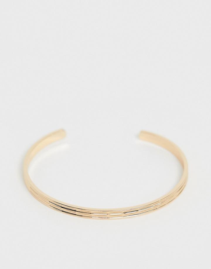 Asos Design Cuff Bracelet In Triple Etched Design In Gold Tone - Gold
