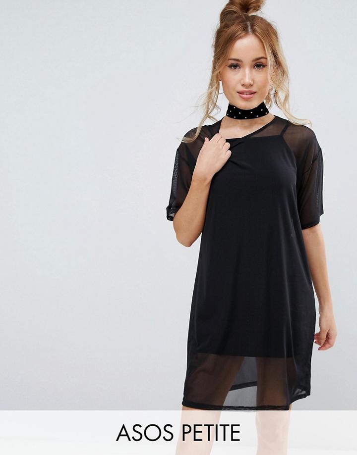Asos Petite Mesh T-shirt Dress With Cami - Black