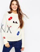 Asos Holidays Sweater In Vintage Ski Pattern - Cream