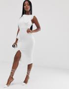 Asos Design Textured Detail One Shoulder Midi Dress - White