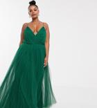 Asos Design Curve Cami Pleated Tulle Maxi Dress-green