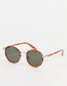 Asos Design Round Sunglasses With Smoke Lens In Brown Tort