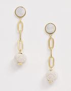 Asos Design Earrings With Open Link Chain And Rope Wrapped Ball In Gold Tone - Gold