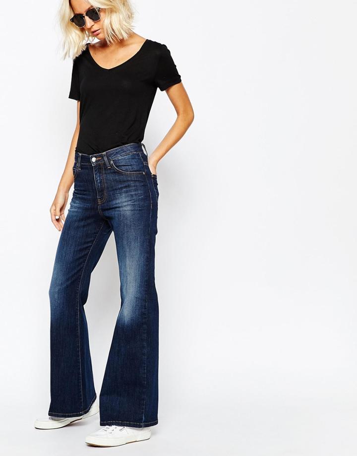 Dr Denim Saige Flare Jean - Dark Wash Blue