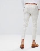 Gianni Feraud Skinny Fit Wedding Windowpane Check Suit Cropped Pants - Cream