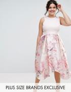Coast Plus Bardot Midi Dress With Floral Print Skirt - Pink