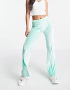 Asos Design Velour Mid Rise Flare Pant With Pintuck In Mint-green