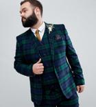 Asos Design Plus Wedding Super Skinny Suit Jacket In Blackwatch Plaid Check - Green