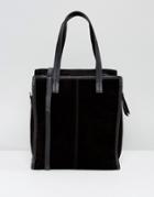 Asos Suede Mini Boxy Shopper Bag With Detachable Strap - Black