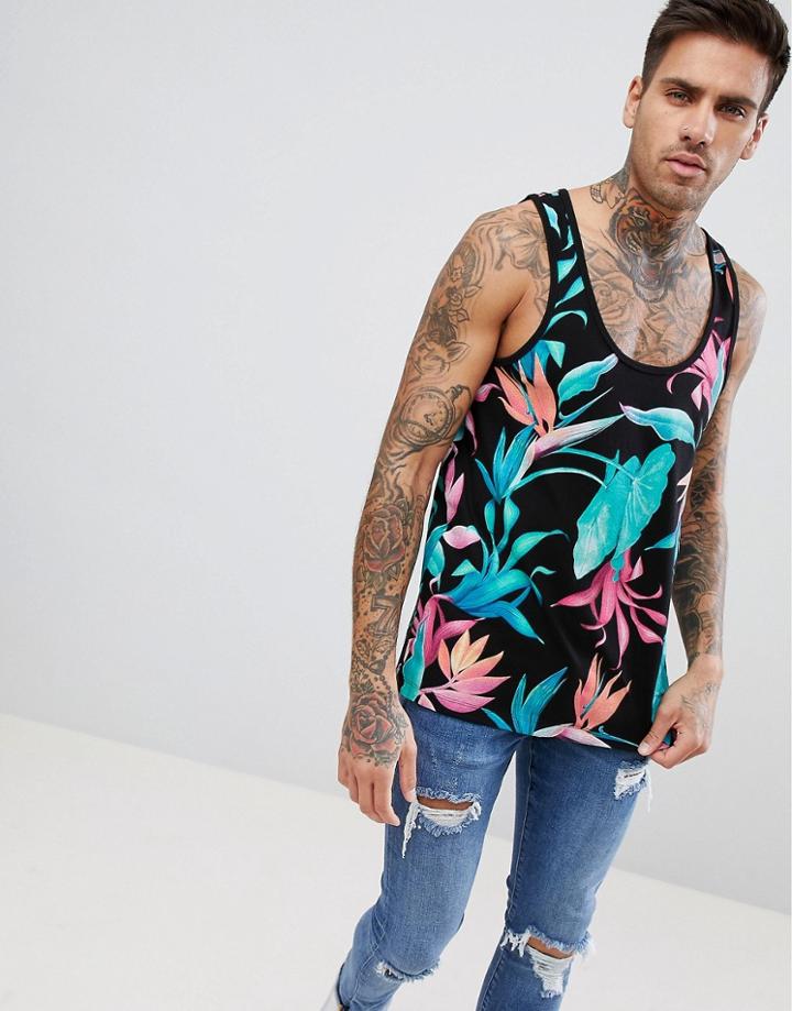 Asos Design Tropical Print Tank - Black