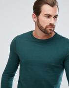Asos Design Long Sleeve Crew Neck T-shirt In Green - Green