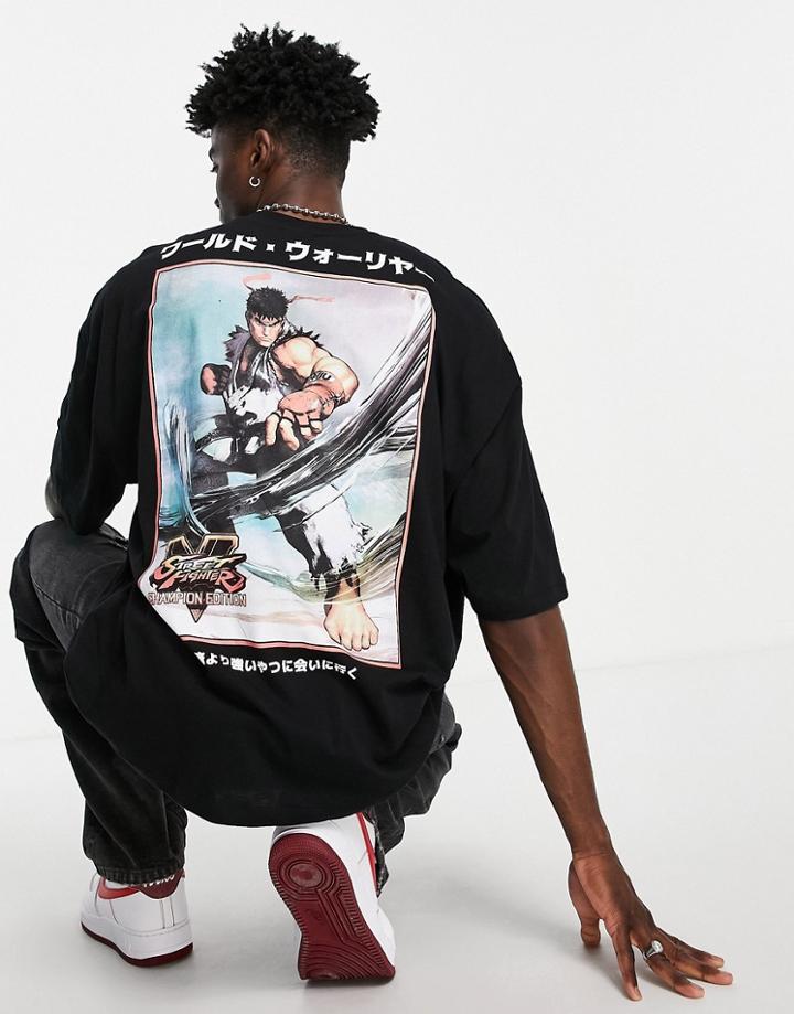 Asos Design T-shirt With Street Fighter Graphic Print In Black