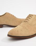 Asos Design Brogue Shoes In Stone Suede With Natural Sole - Stone