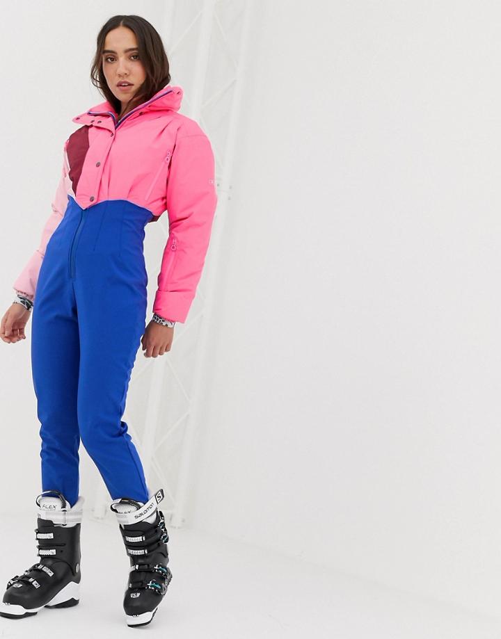 Asos 4505 Ski Jumpsuit In Color Block With Funnel Neck-multi