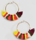 Reclaimed Vintage Inspired Multi Color Tassel Hoop Earrings - Gold
