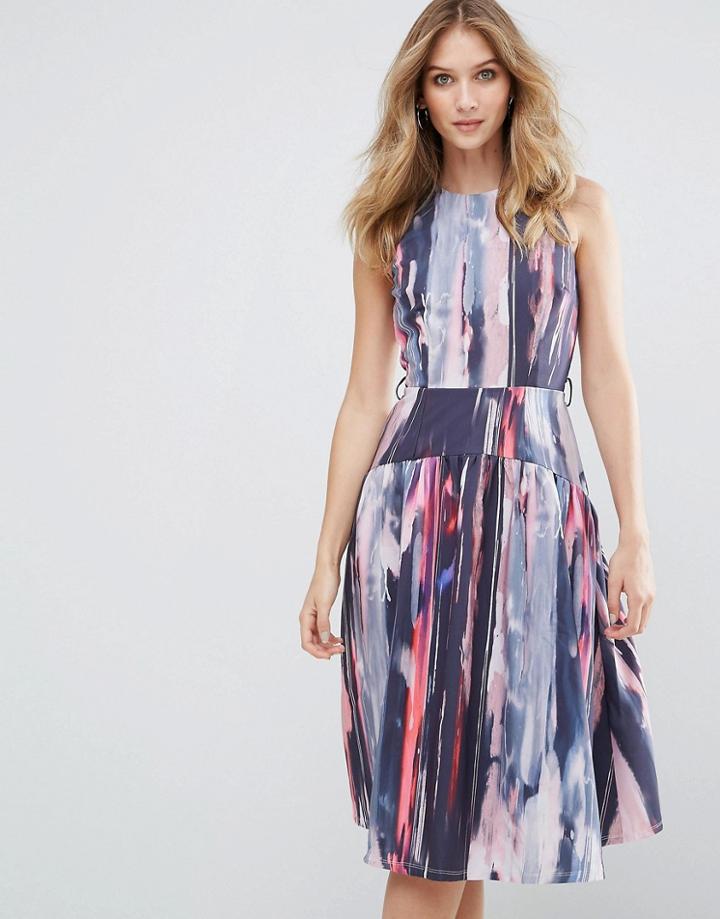 Little Mistress Printed Midi Skater Dress - Multi