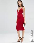 Asostall Strappy Back Wrap Front Midi Bodycon Dress - Red