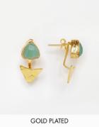 Ottoman Hands Aqua Chalcedony Triangle Earrings - Gold