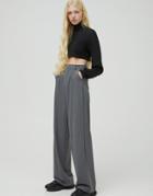 Pull & Bear Wide Leg Tailored Dad Pants In Gray-grey