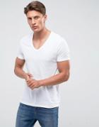 Asos Design T-shirt With Deep V Neck In White - White