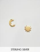 Asos Sterling Silver Crescent Mismatch Stud Earrings - Gold