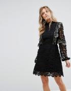Stevie May Lace And Metallic Mini Dress - Black