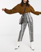 Asos Design Tapered Pants In Leather Look Snake Print-multi