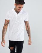 Asos Design Polo With All Over Polka Dot Print And Revere Collar - White