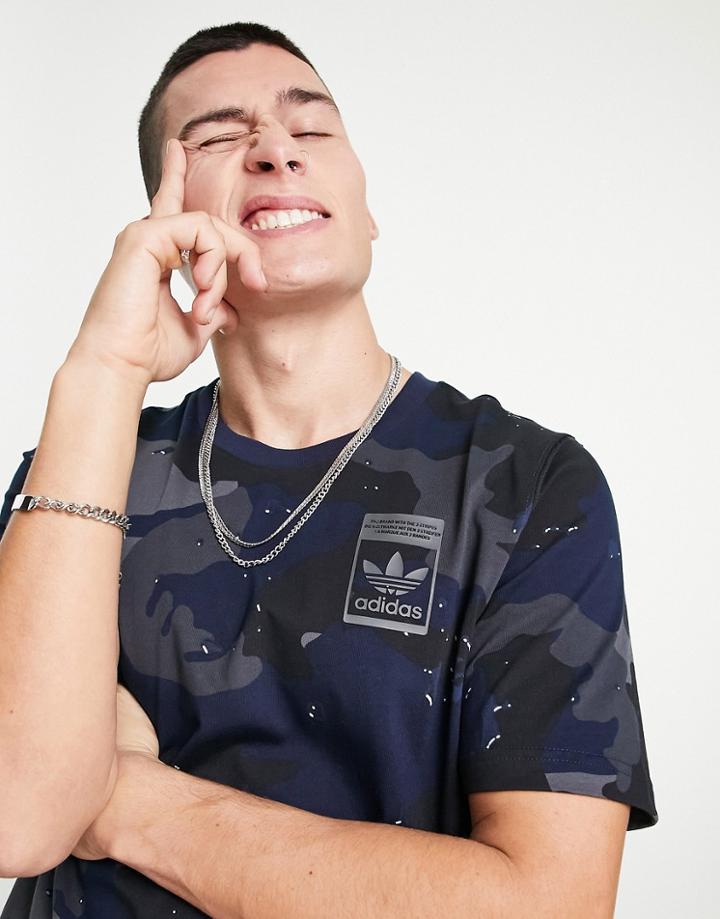 Adidas Originals Large Logo T-shirt In Navy Camo