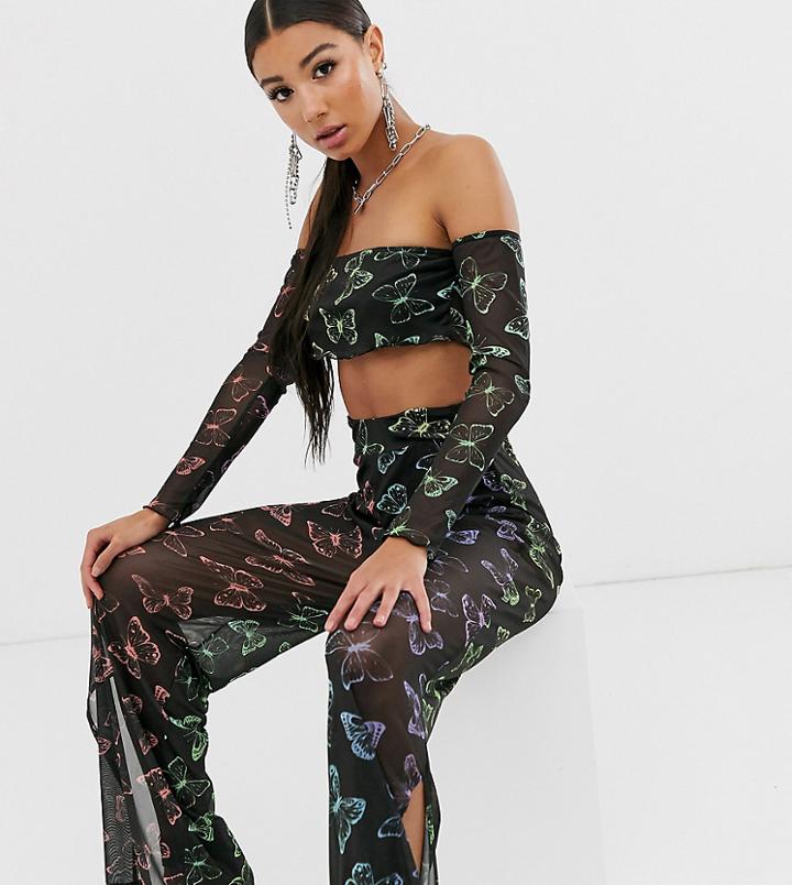 Rokoko Wide Leg Pants In Sheer Butterfly Mesh-black