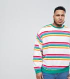 Asos Plus Oversized Sweatshirt In Rainbow Toweling Stripe - White