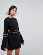 Finders Solar Fluted Sleeves Mini Dress - Black